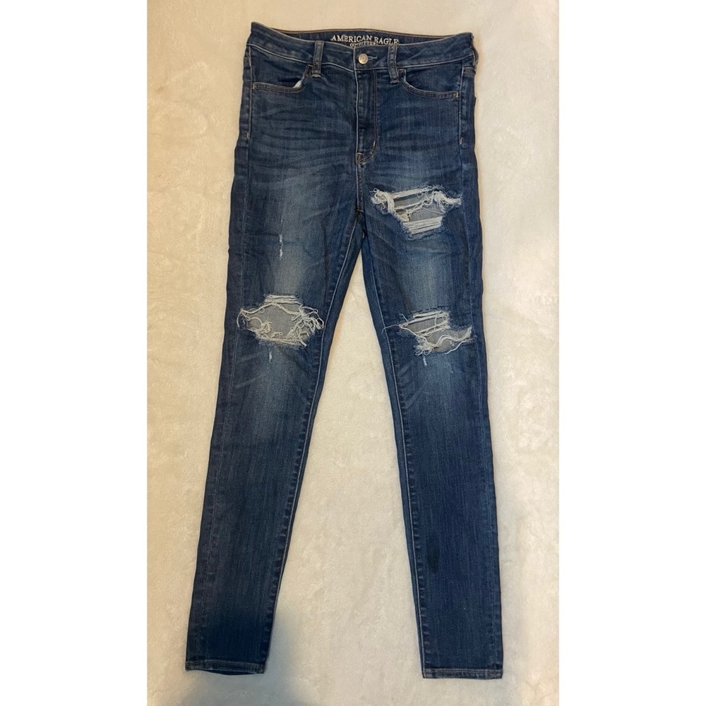 American Eagle Outfitters Dark Blue Distressed Skinny Jeans